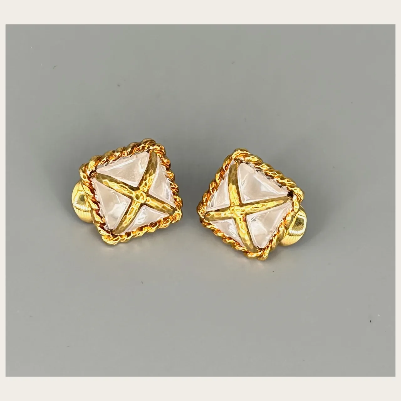 David Webb Rock Crystal and Gold Earrings