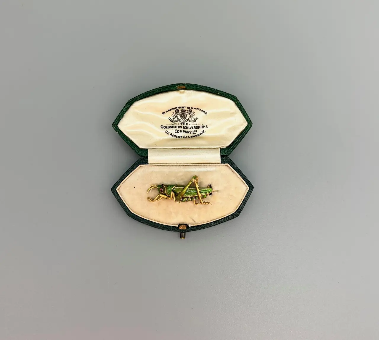 Antique French 18 kt Gold and Enamel "Grasshopper" Brooch